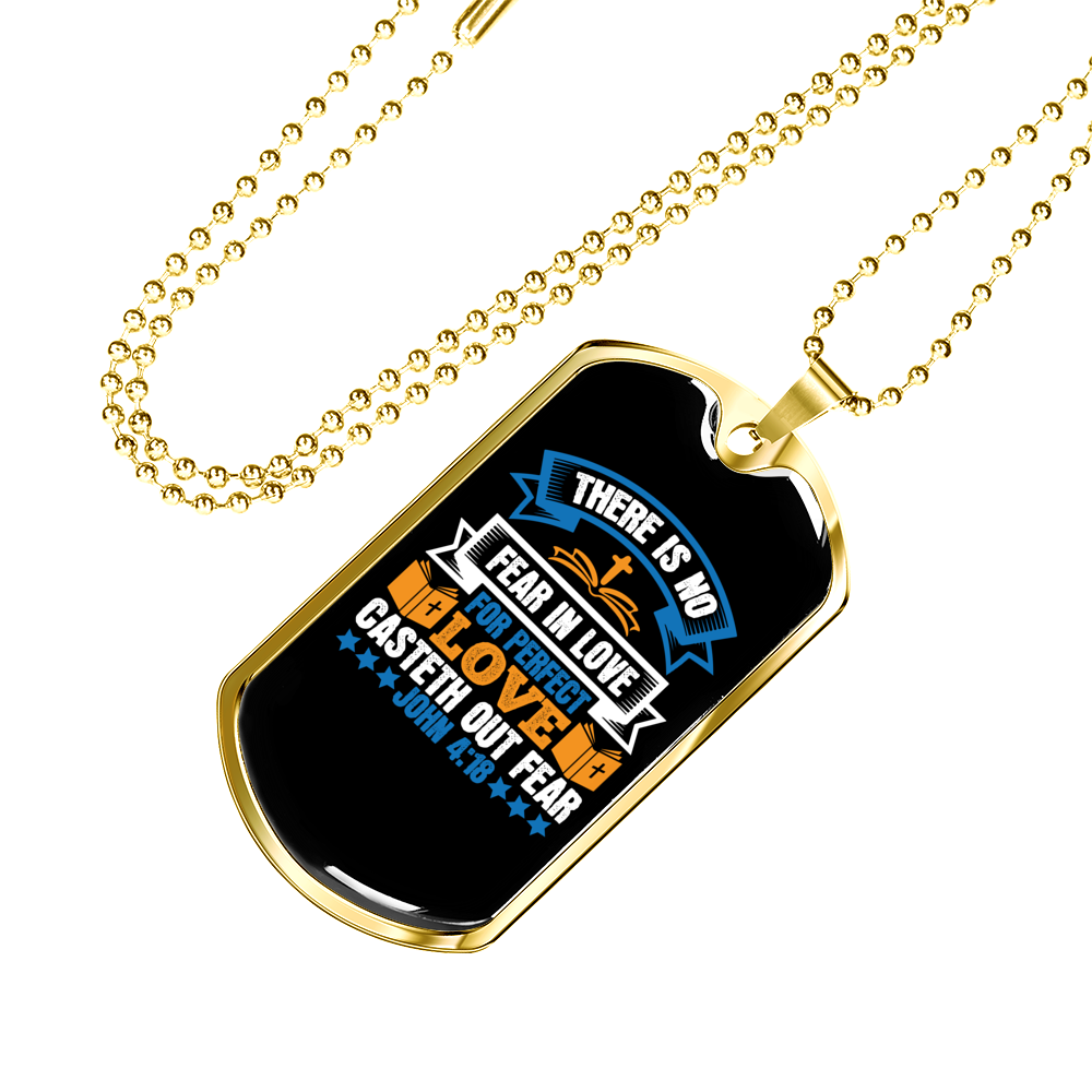 Perfect Love Cast Fear Christian Necklace Stainless Steel or 18k Gold Dog Tag 24" Chain-Express Your Love Gifts