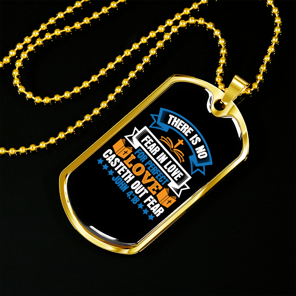 Perfect Love Cast Fear Christian Necklace Stainless Steel or 18k Gold Dog Tag 24" Chain-Express Your Love Gifts