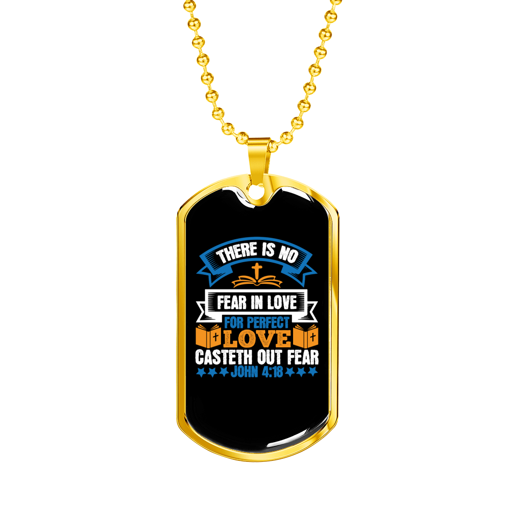 Perfect Love Cast Fear Christian Necklace Stainless Steel or 18k Gold Dog Tag 24" Chain-Express Your Love Gifts