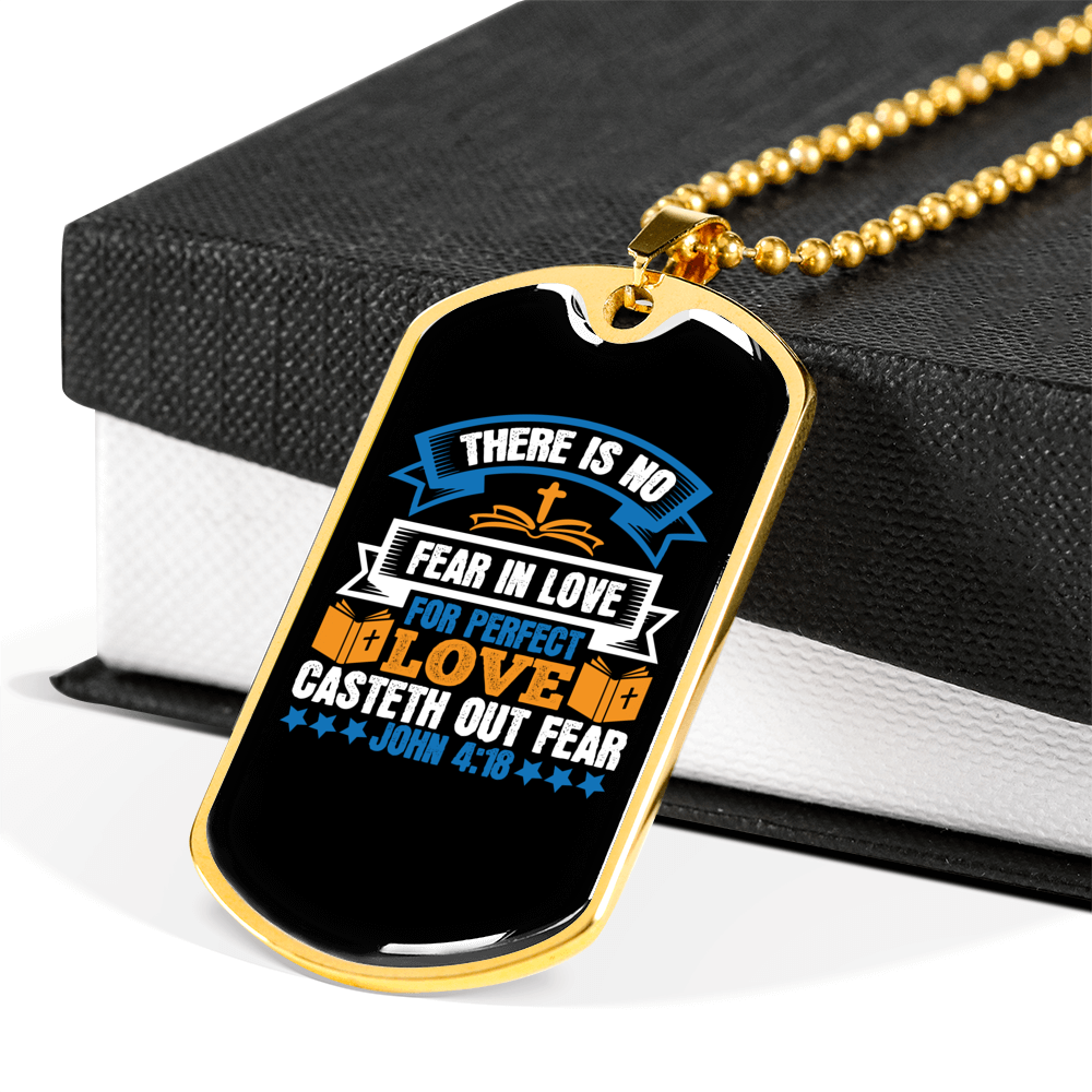 Perfect Love Cast Fear Christian Necklace Stainless Steel or 18k Gold Dog Tag 24" Chain-Express Your Love Gifts