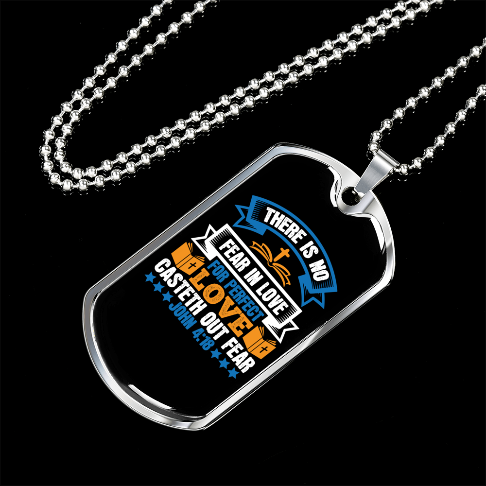 Perfect Love Cast Fear Christian Necklace Stainless Steel or 18k Gold Dog Tag 24" Chain-Express Your Love Gifts