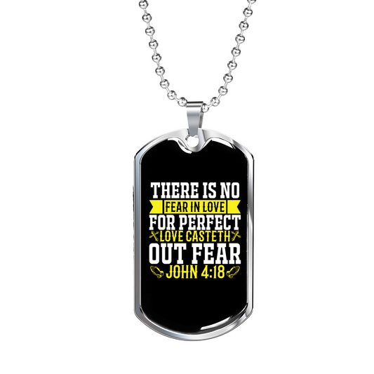 Perfect Love Casteth Fear Christian Necklace Stainless Steel or 18k Gold Dog Tag 24" Chain-Express Your Love Gifts