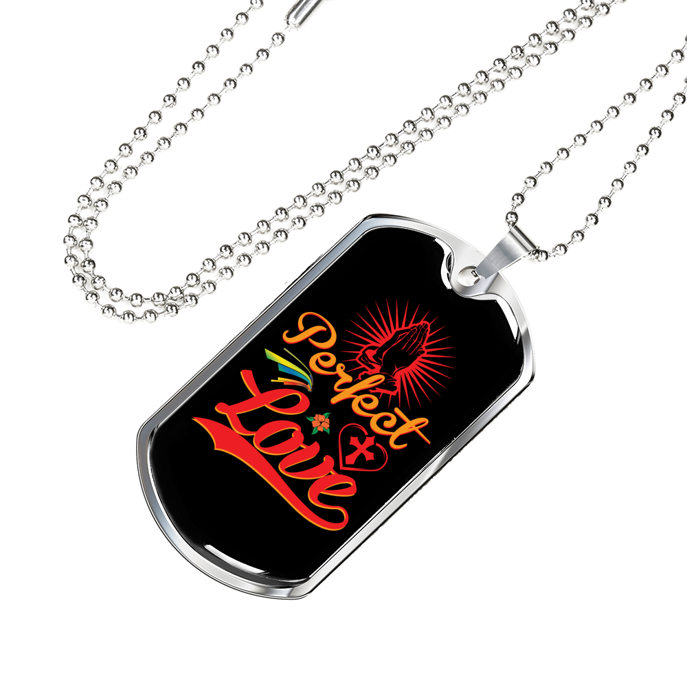 Perfect Love Cross Christian Necklace Stainless Steel or 18k Gold Dog Tag 24" Chain-Express Your Love Gifts