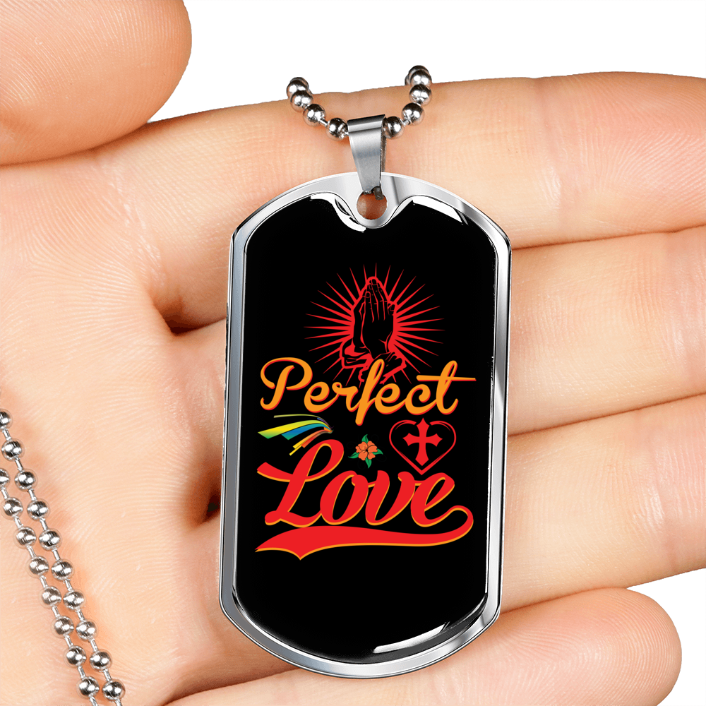 Perfect Love Cross Christian Necklace Stainless Steel or 18k Gold Dog Tag 24" Chain-Express Your Love Gifts