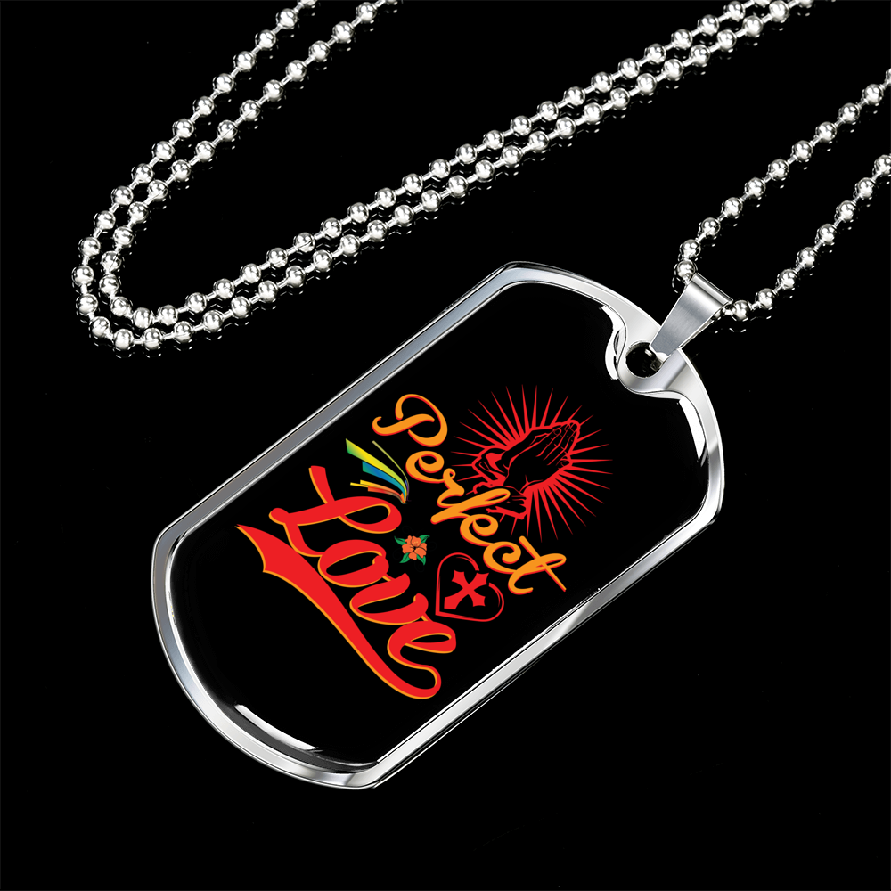 Perfect Love Cross Christian Necklace Stainless Steel or 18k Gold Dog Tag 24" Chain-Express Your Love Gifts