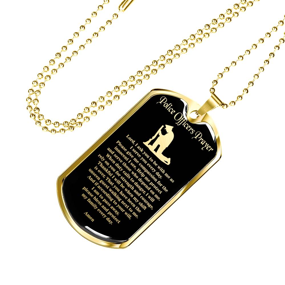 Police Prayer Necklace Stainless Steel or 18k Gold Dog Tag 24" Chain - Express Your Love Gifts