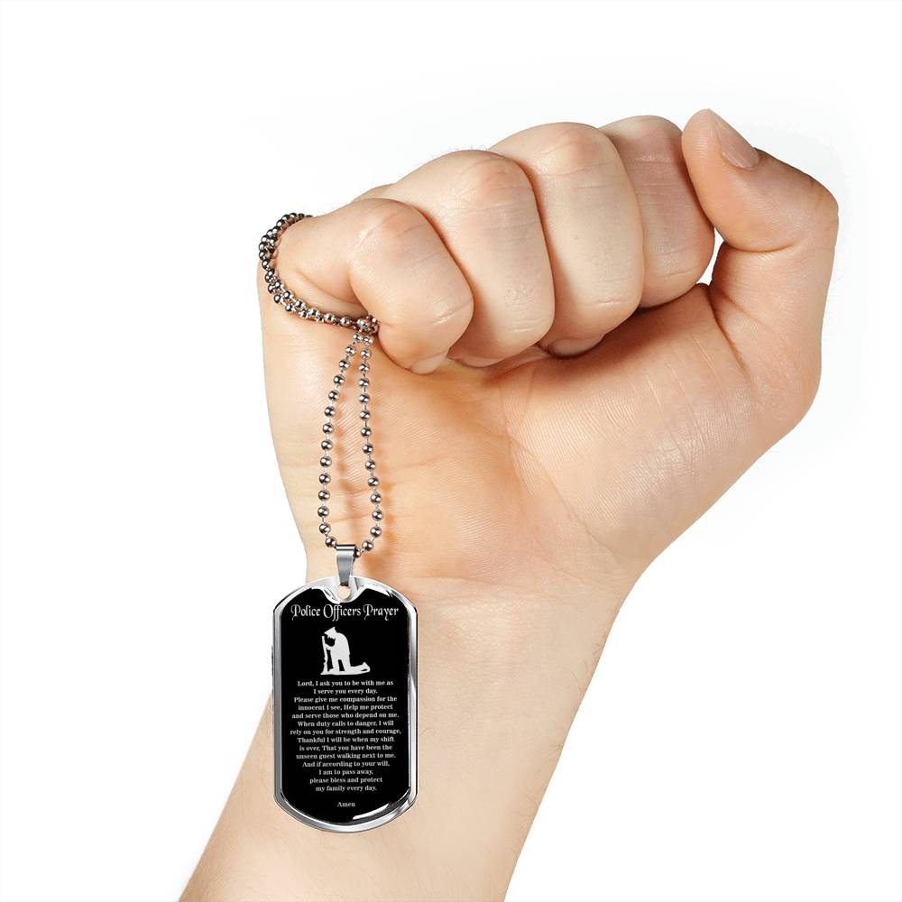 Police Prayer Necklace Stainless Steel or 18k Gold Dog Tag 24" Chain - Express Your Love Gifts