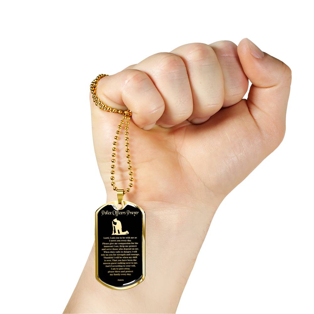 Police Prayer Necklace Stainless Steel or 18k Gold Dog Tag 24" Chain - Express Your Love Gifts
