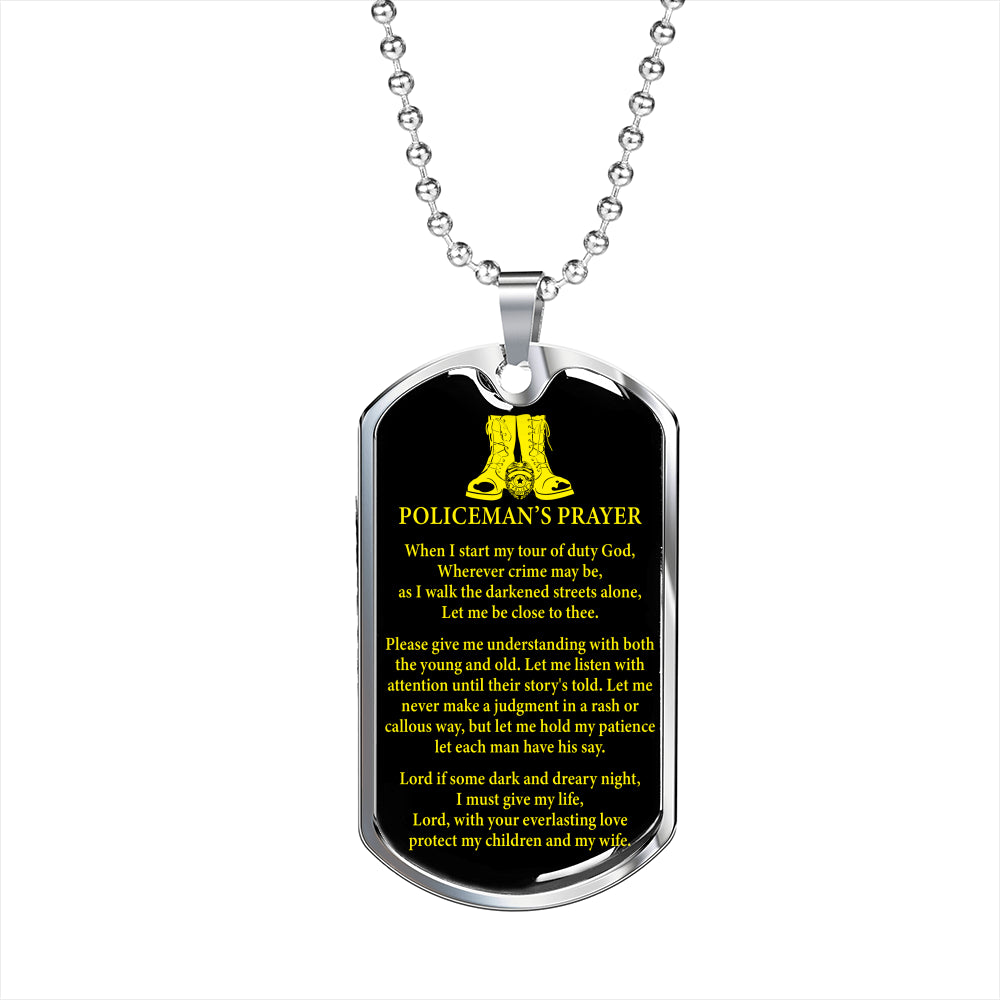 Policeman Prayer Dog Tag Stainless Steel or 18k Gold Finish 24" Ball Chain-Express Your Love Gifts