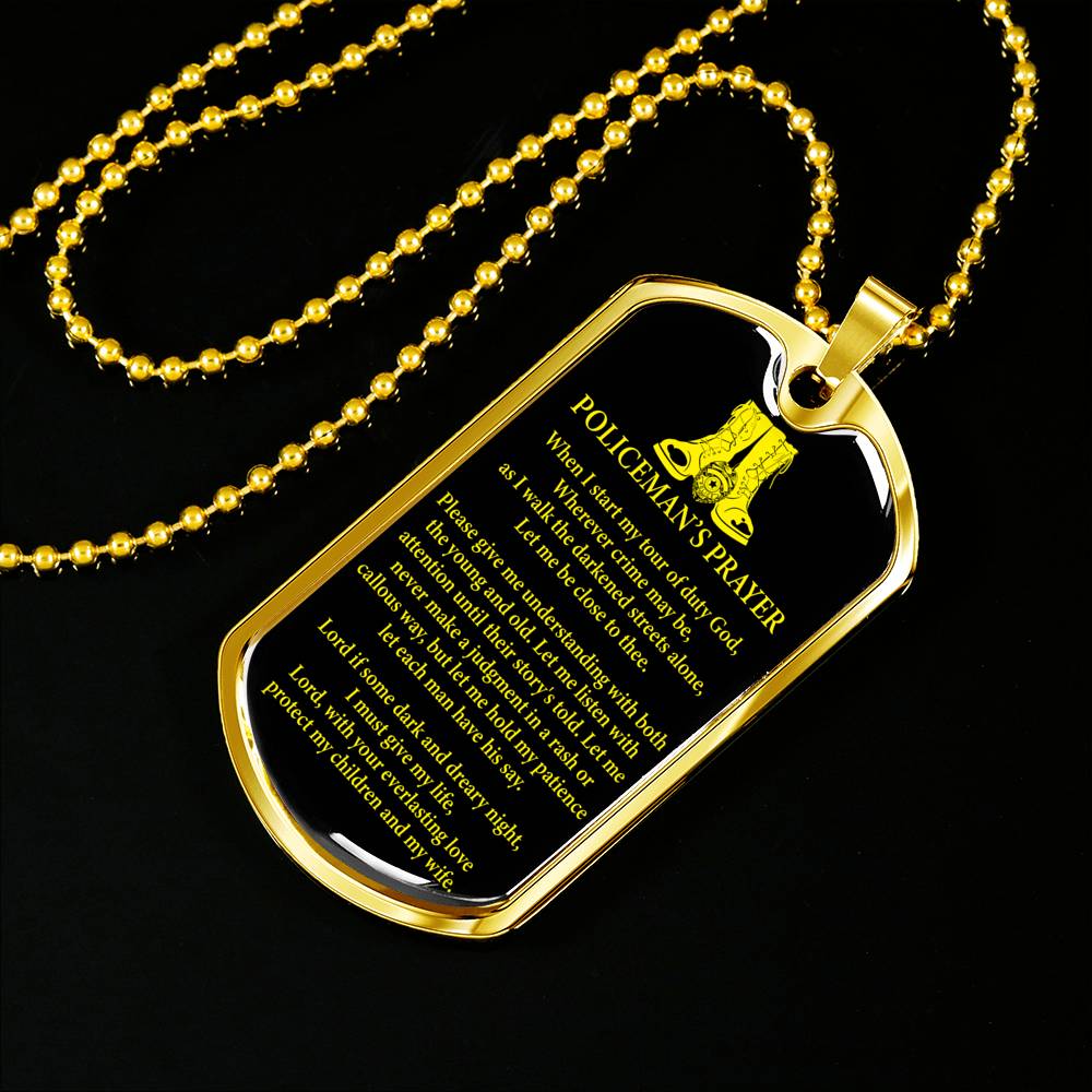 Policeman Prayer Dog Tag Stainless Steel or 18k Gold Finish 24" Ball Chain-Express Your Love Gifts