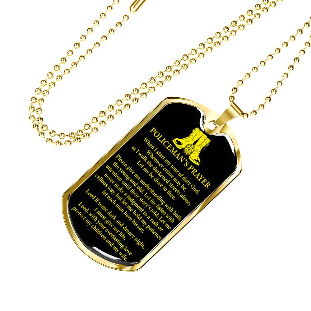 Policeman Prayer Dog Tag Stainless Steel or 18k Gold Finish 24" Ball Chain-Express Your Love Gifts