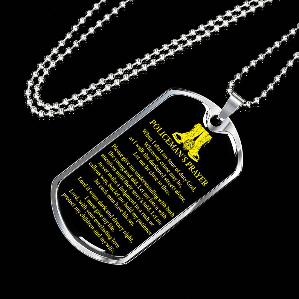 Policeman Prayer Dog Tag Stainless Steel or 18k Gold Finish 24" Ball Chain-Express Your Love Gifts