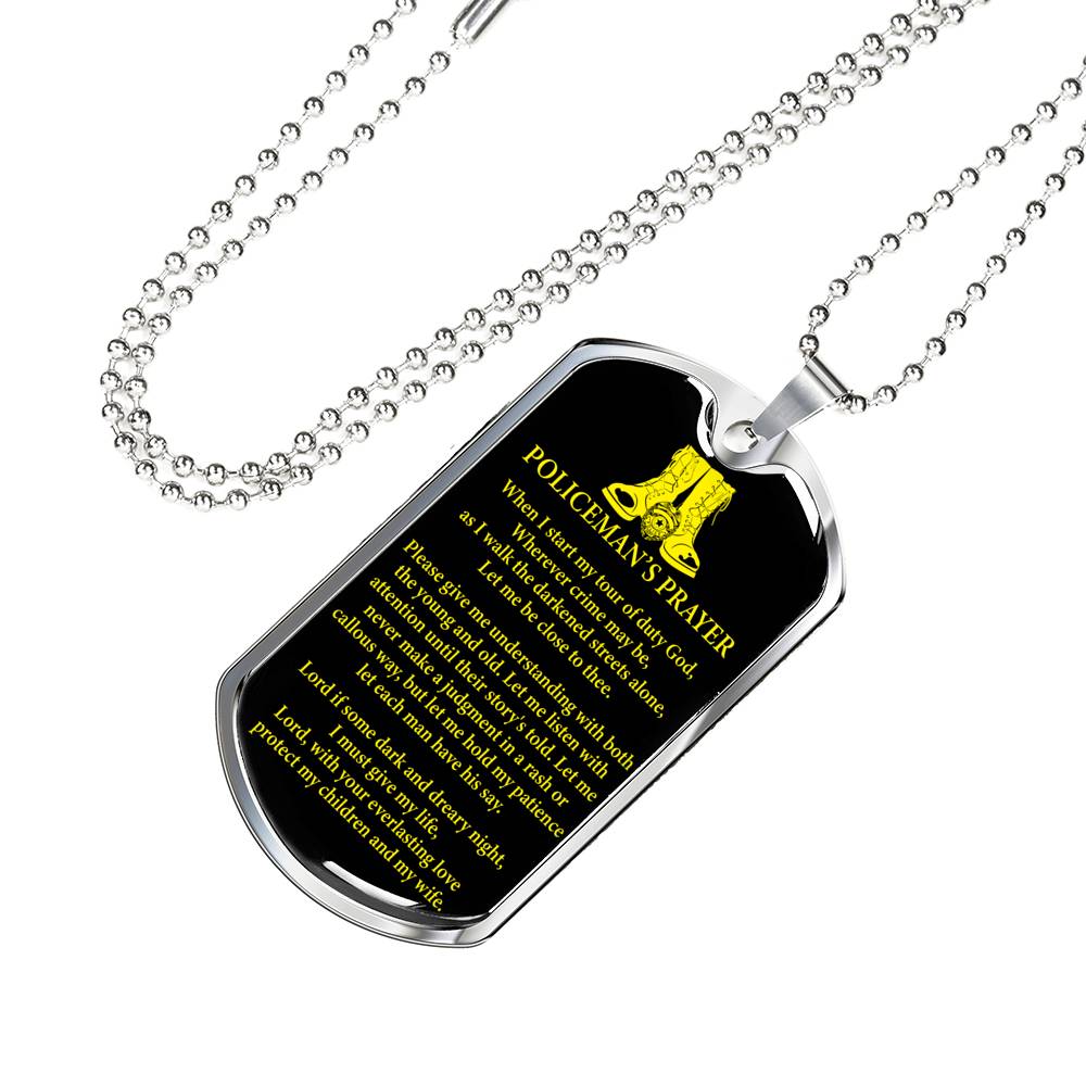 Policeman Prayer Dog Tag Stainless Steel or 18k Gold Finish 24" Ball Chain-Express Your Love Gifts