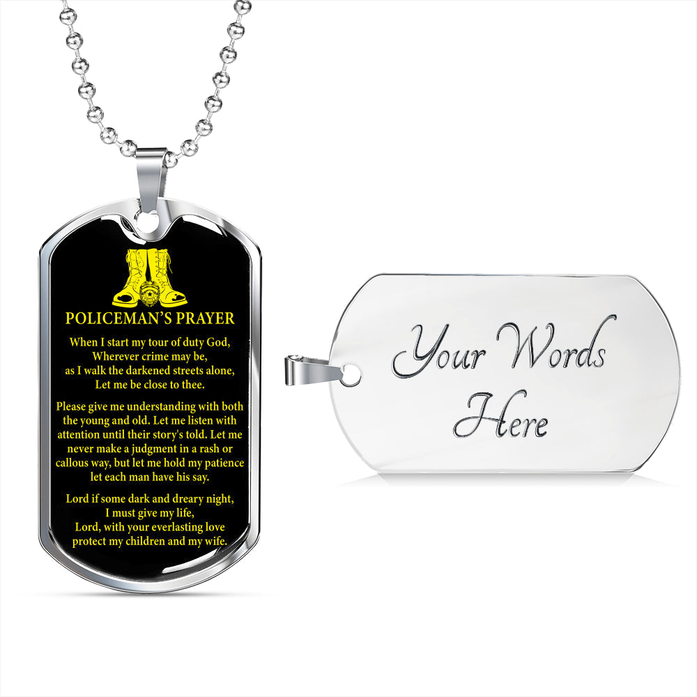 Policeman Prayer Dog Tag Stainless Steel or 18k Gold Finish 24" Ball Chain-Express Your Love Gifts