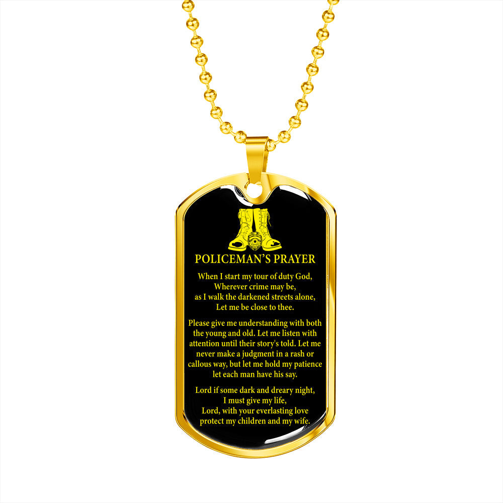 Policeman Prayer Dog Tag Stainless Steel or 18k Gold Finish 24" Ball Chain-Express Your Love Gifts