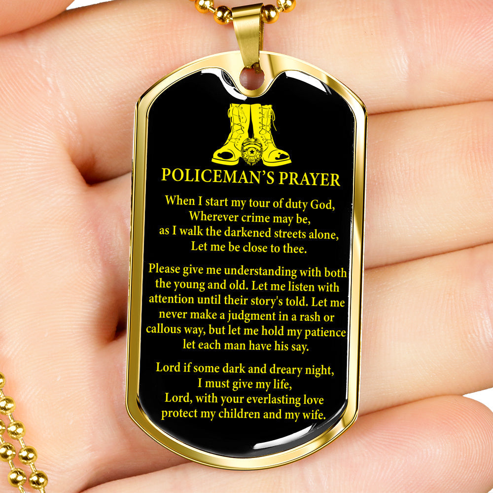 Policeman Prayer Dog Tag Stainless Steel or 18k Gold Finish 24" Ball Chain-Express Your Love Gifts