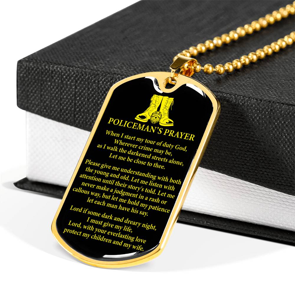 Policeman Prayer Dog Tag Stainless Steel or 18k Gold Finish 24" Ball Chain-Express Your Love Gifts
