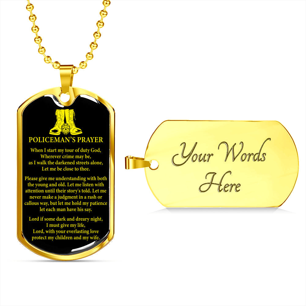Policeman Prayer Dog Tag Stainless Steel or 18k Gold Finish 24" Ball Chain-Express Your Love Gifts