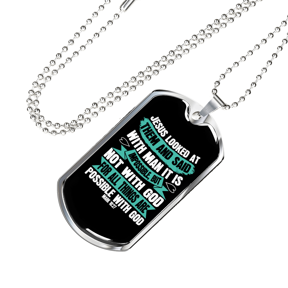 Possible With God Christian Necklace Stainless Steel or 18k Gold Dog Tag 24" Chain-Express Your Love Gifts
