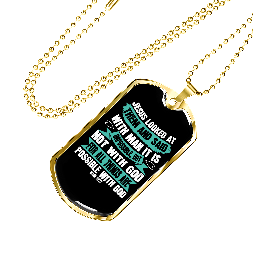 Possible With God Christian Necklace Stainless Steel or 18k Gold Dog Tag 24" Chain-Express Your Love Gifts
