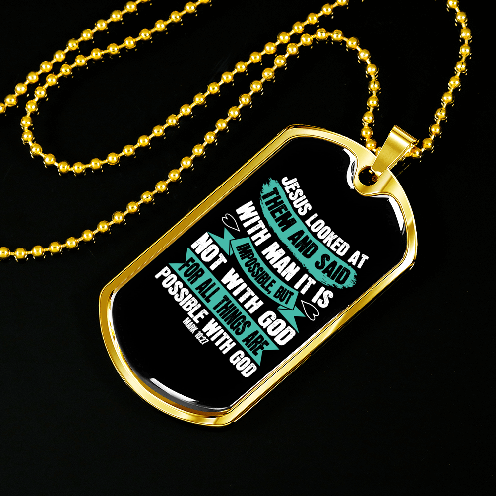Possible With God Christian Necklace Stainless Steel or 18k Gold Dog Tag 24" Chain-Express Your Love Gifts