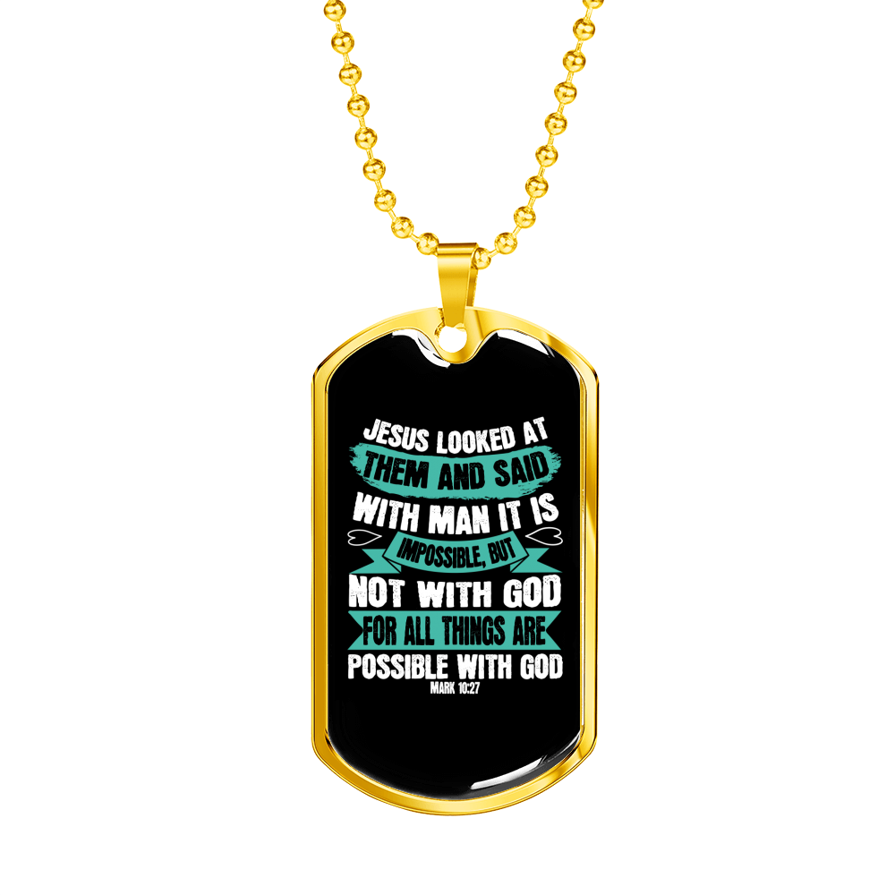 Possible With God Christian Necklace Stainless Steel or 18k Gold Dog Tag 24" Chain-Express Your Love Gifts