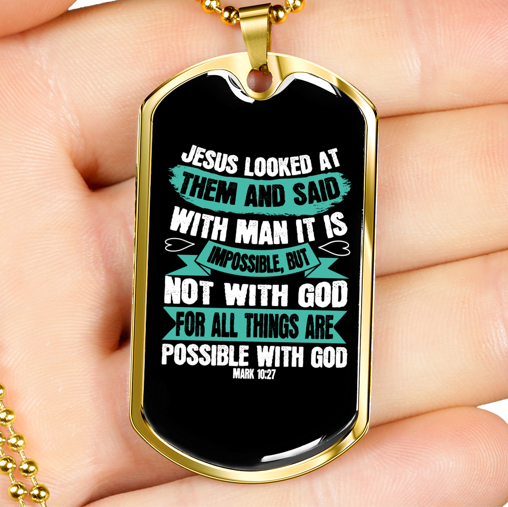 Possible With God Christian Necklace Stainless Steel or 18k Gold Dog Tag 24" Chain-Express Your Love Gifts