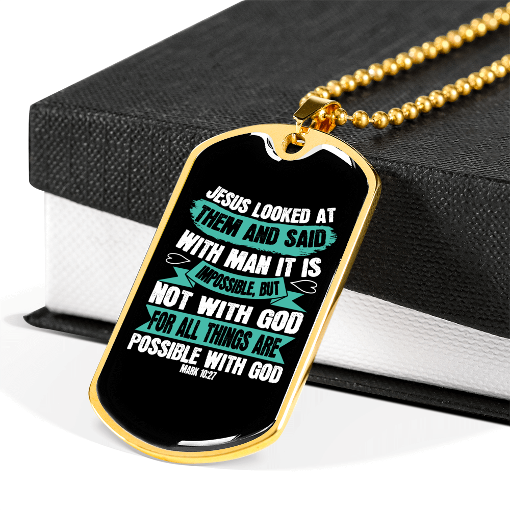 Possible With God Christian Necklace Stainless Steel or 18k Gold Dog Tag 24" Chain-Express Your Love Gifts