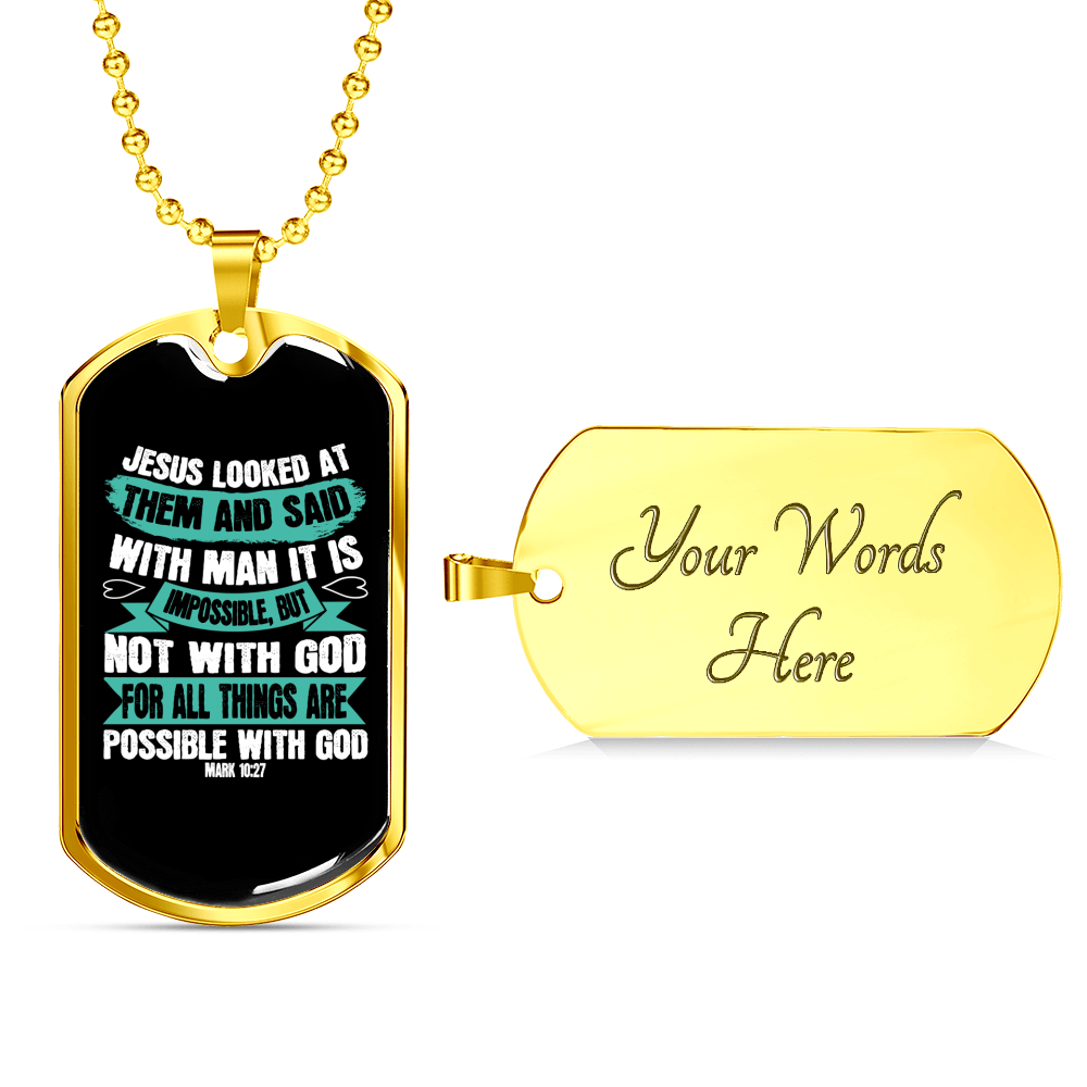 Possible With God Christian Necklace Stainless Steel or 18k Gold Dog Tag 24" Chain-Express Your Love Gifts