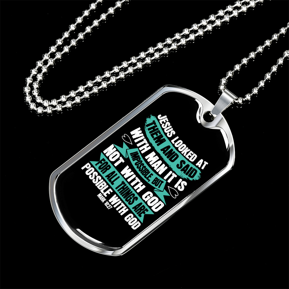 Possible With God Christian Necklace Stainless Steel or 18k Gold Dog Tag 24" Chain-Express Your Love Gifts