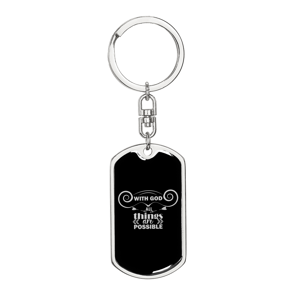 Possible With God Keychain Stainless Steel or 18k Gold Dog Tag Keyring-Express Your Love Gifts