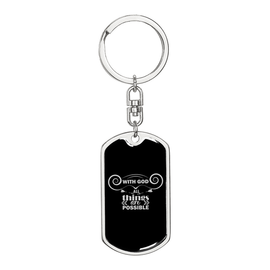 Possible With God Keychain Stainless Steel or 18k Gold Dog Tag Keyring-Express Your Love Gifts