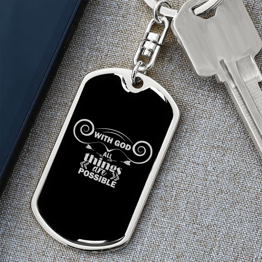 Possible With God Keychain Stainless Steel or 18k Gold Dog Tag Keyring-Express Your Love Gifts
