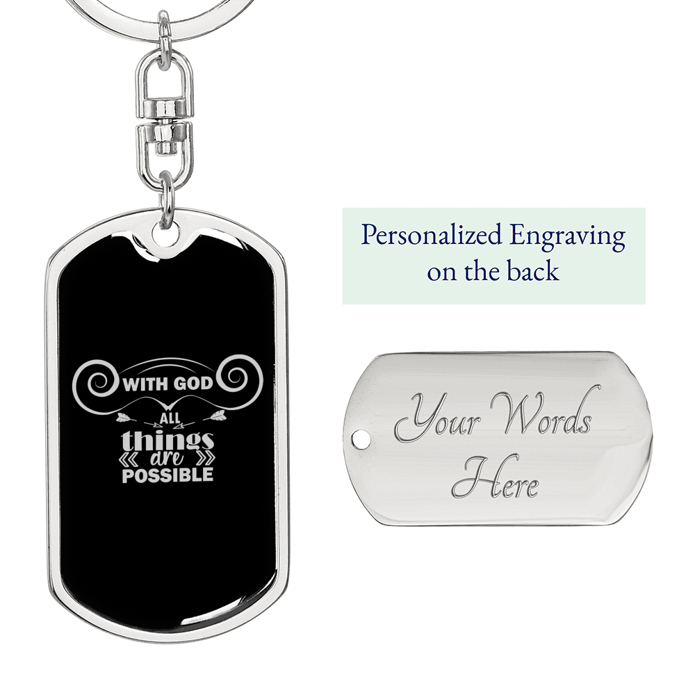 Possible With God Keychain Stainless Steel or 18k Gold Dog Tag Keyring-Express Your Love Gifts