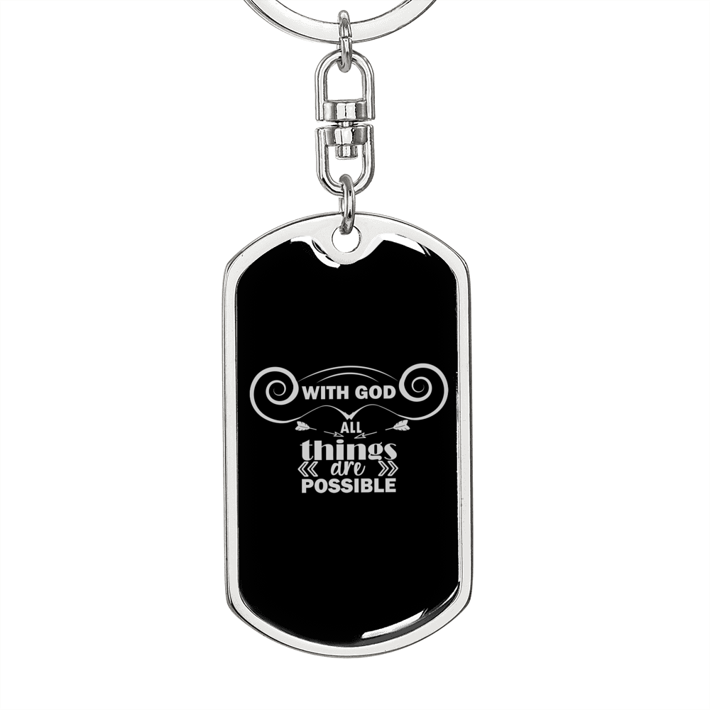 Possible With God Keychain Stainless Steel or 18k Gold Dog Tag Keyring-Express Your Love Gifts