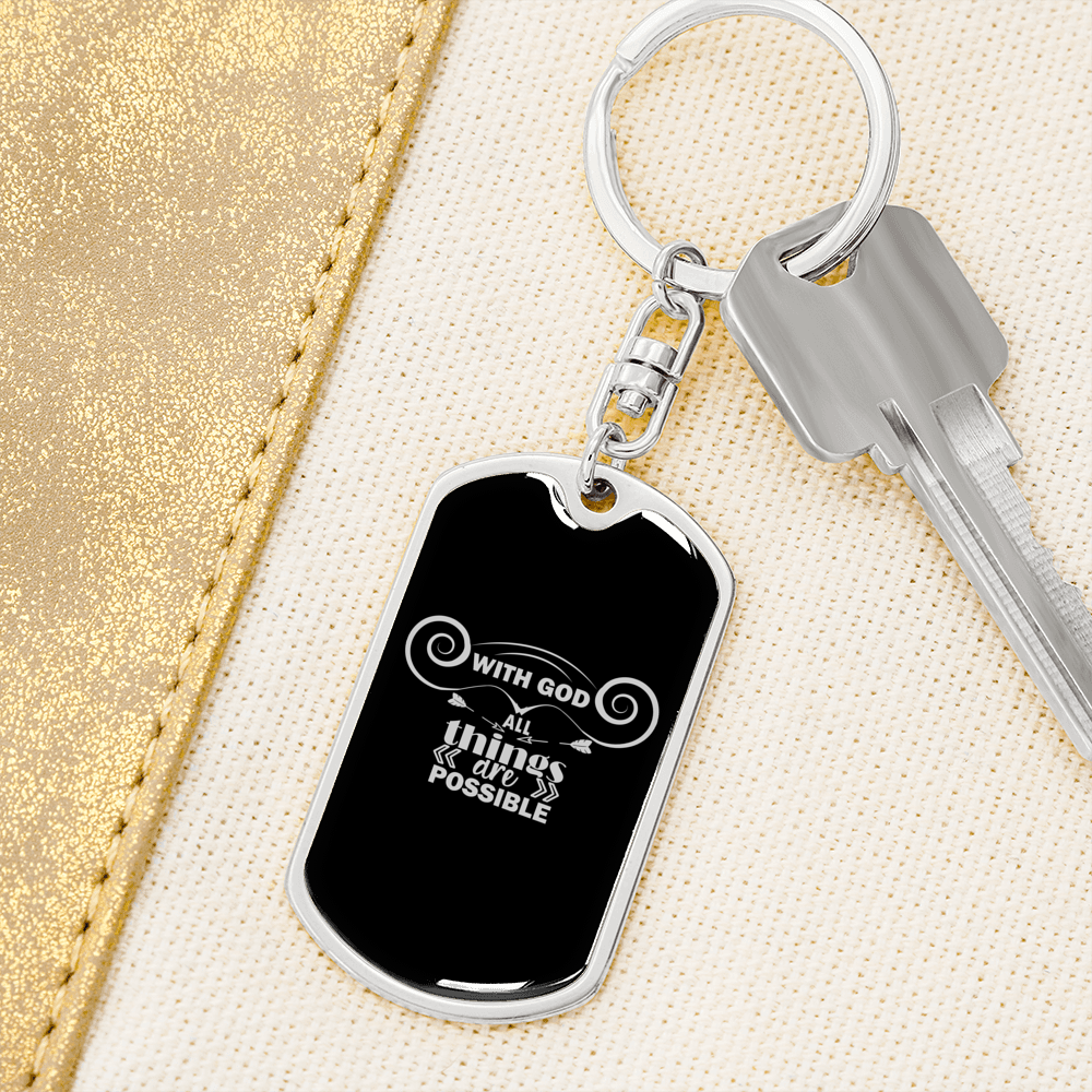 Possible With God Keychain Stainless Steel or 18k Gold Dog Tag Keyring-Express Your Love Gifts