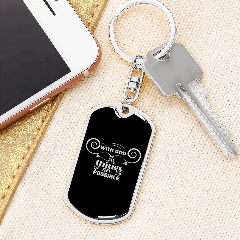 Possible With God Keychain Stainless Steel or 18k Gold Dog Tag Keyring-Express Your Love Gifts