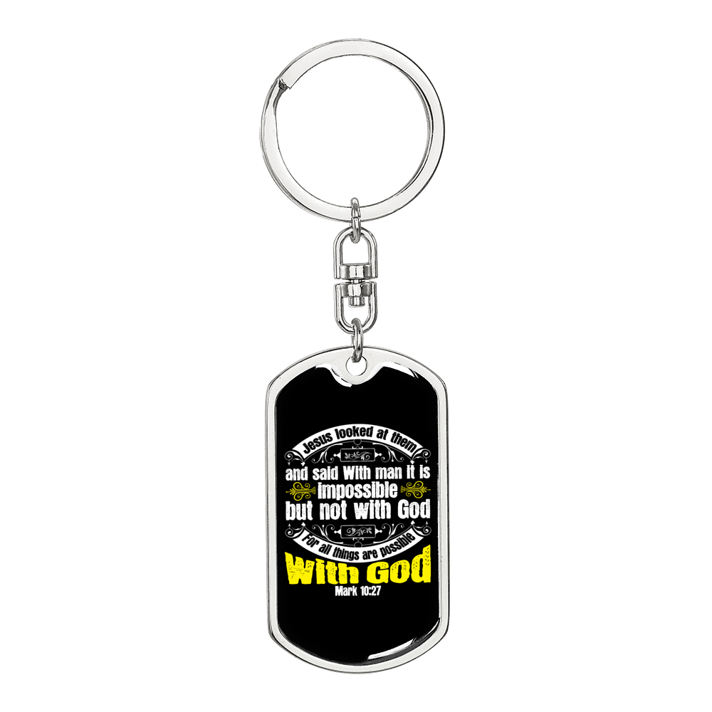 Possible With God Mark 10:27 With Keychain Stainless Steel or 18k Gold Dog Tag Keyring-Express Your Love Gifts