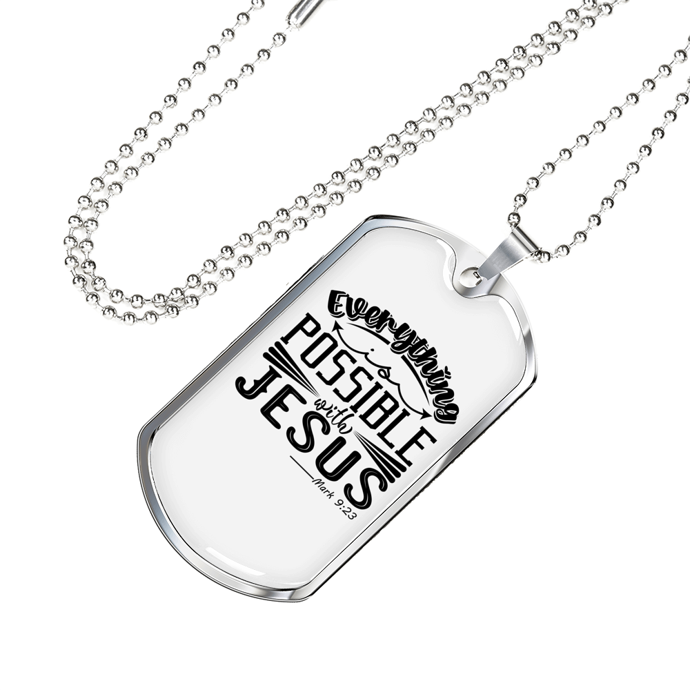Possible With Jesus Christian Necklace Stainless Steel or 18k Gold Dog Tag 24" Chain-Express Your Love Gifts
