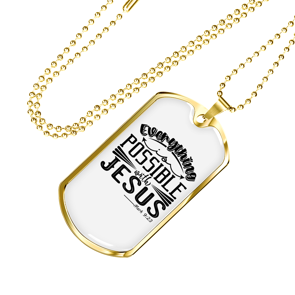 Possible With Jesus Christian Necklace Stainless Steel or 18k Gold Dog Tag 24" Chain-Express Your Love Gifts