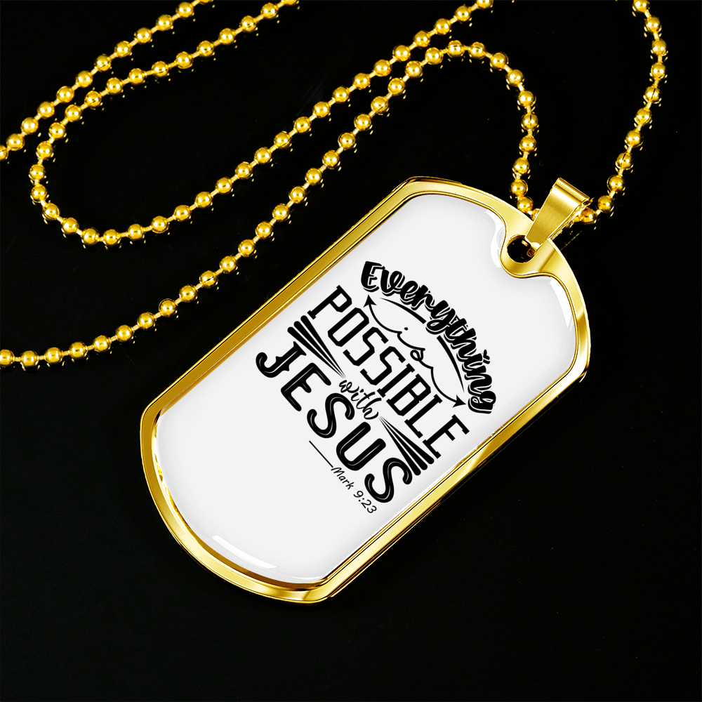 Possible With Jesus Christian Necklace Stainless Steel or 18k Gold Dog Tag 24" Chain-Express Your Love Gifts