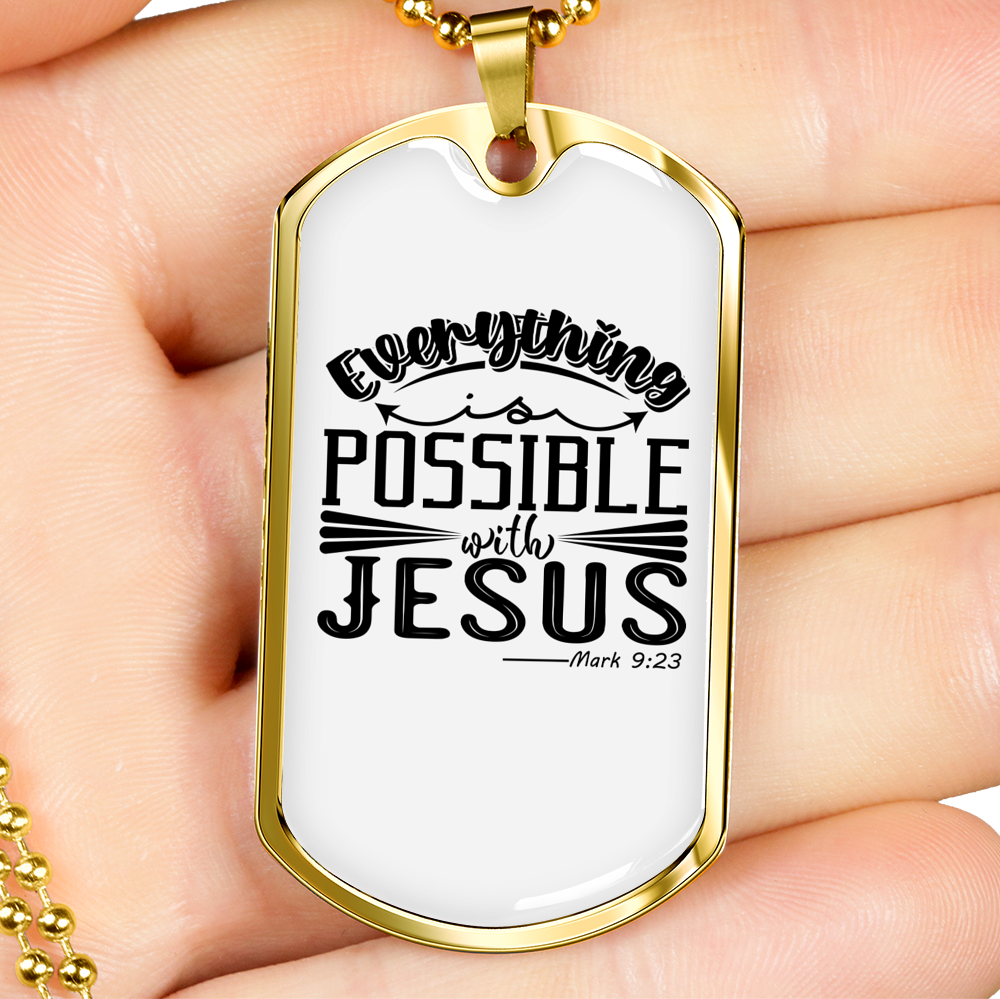 Possible With Jesus Christian Necklace Stainless Steel or 18k Gold Dog Tag 24" Chain-Express Your Love Gifts