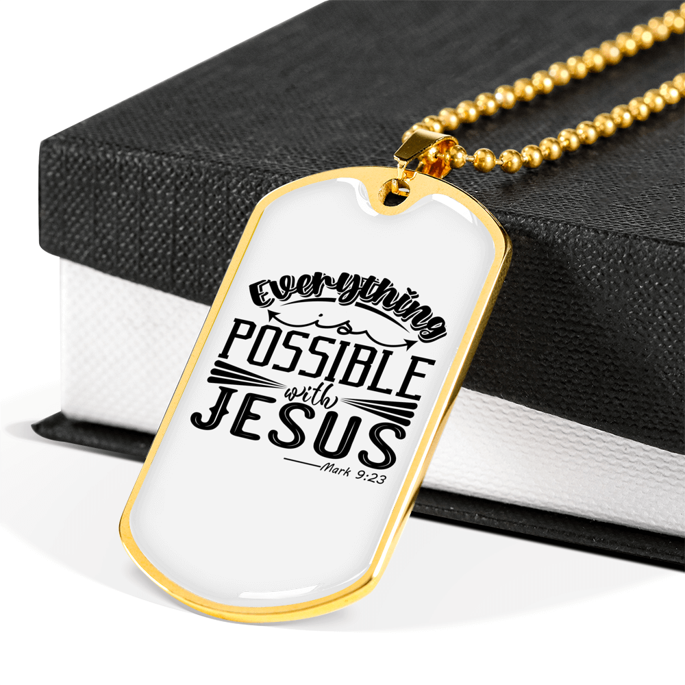 Possible With Jesus Christian Necklace Stainless Steel or 18k Gold Dog Tag 24" Chain-Express Your Love Gifts