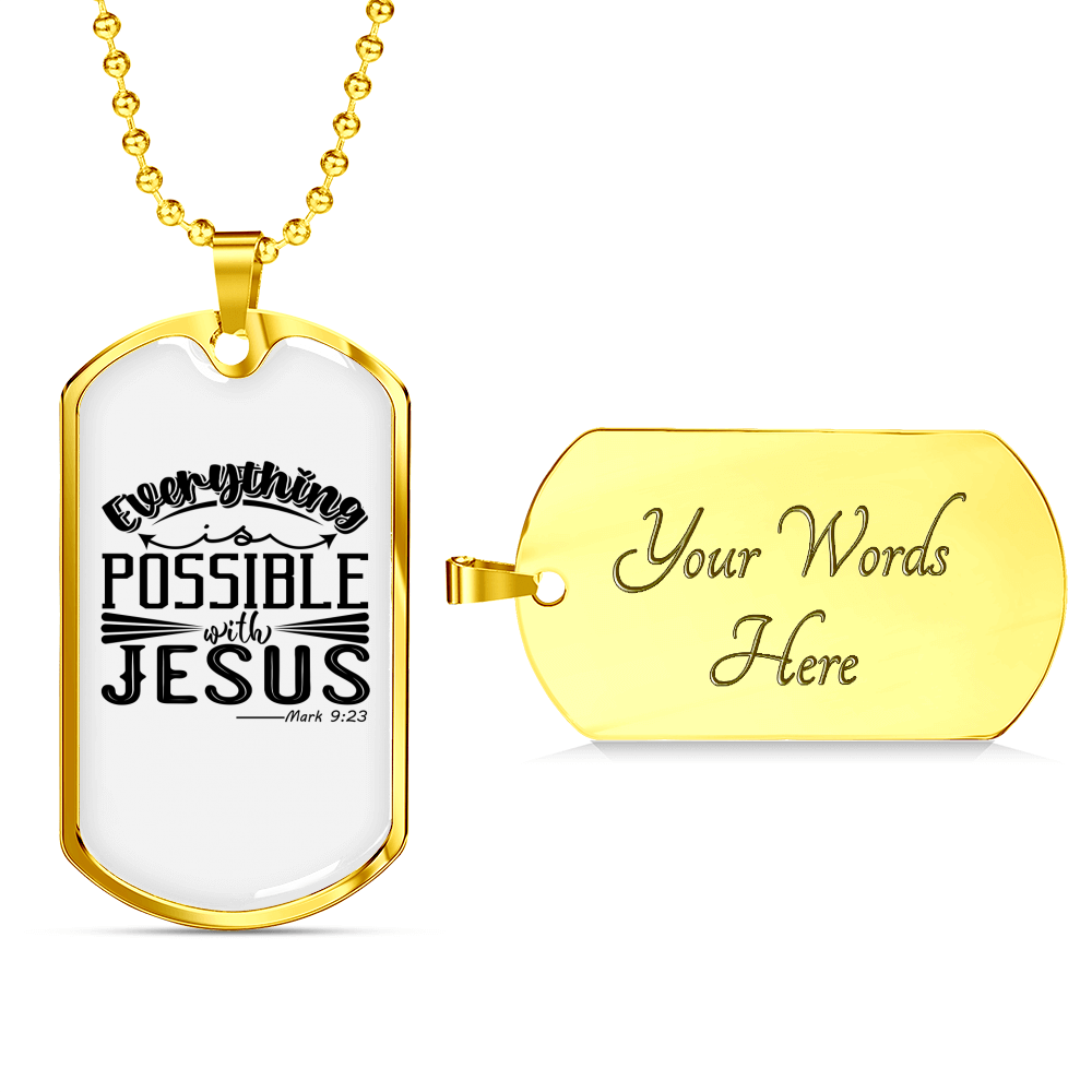 Possible With Jesus Christian Necklace Stainless Steel or 18k Gold Dog Tag 24" Chain-Express Your Love Gifts