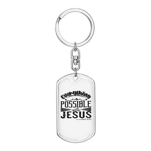 Possible With Jesus Mark 9:23 Keychain Stainless Steel or 18k Gold Dog Tag Keyring-Express Your Love Gifts