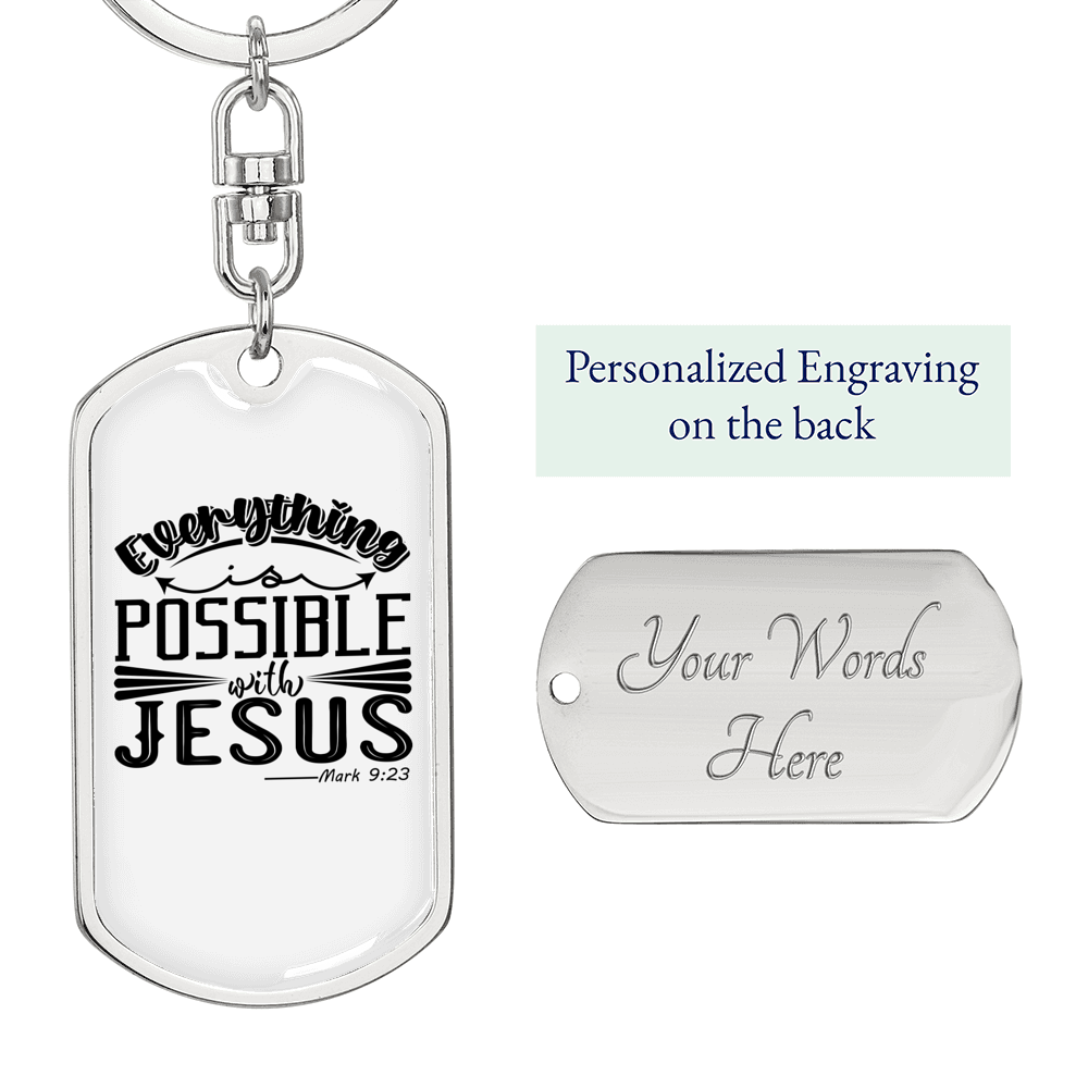 Possible With Jesus Mark 9:23 Keychain Stainless Steel or 18k Gold Dog Tag Keyring-Express Your Love Gifts