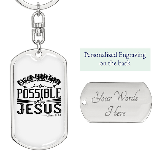 Possible With Jesus Mark 9:23 Keychain Stainless Steel or 18k Gold Dog Tag Keyring-Express Your Love Gifts
