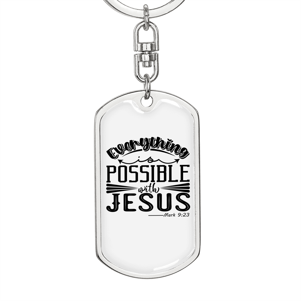 Possible With Jesus Mark 9:23 Keychain Stainless Steel or 18k Gold Dog Tag Keyring-Express Your Love Gifts