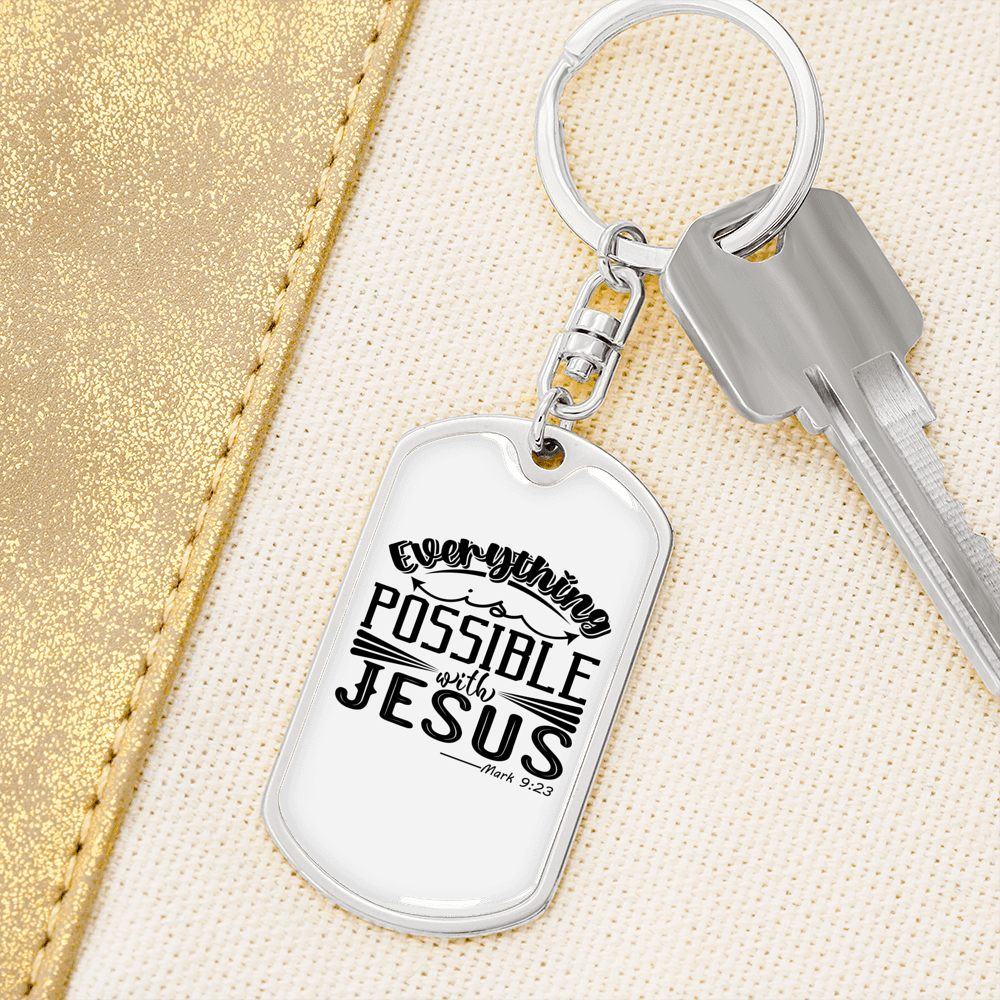 Possible With Jesus Mark 9:23 Keychain Stainless Steel or 18k Gold Dog Tag Keyring-Express Your Love Gifts