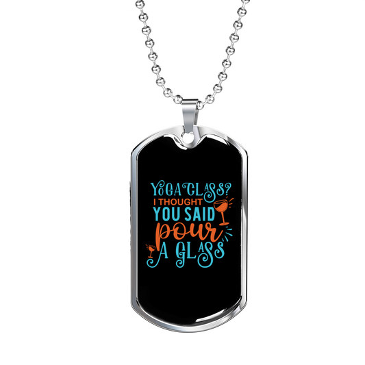 Pour A Glass Christian Necklace Stainless Steel or 18k Gold Dog Tag 24" Chain-Express Your Love Gifts